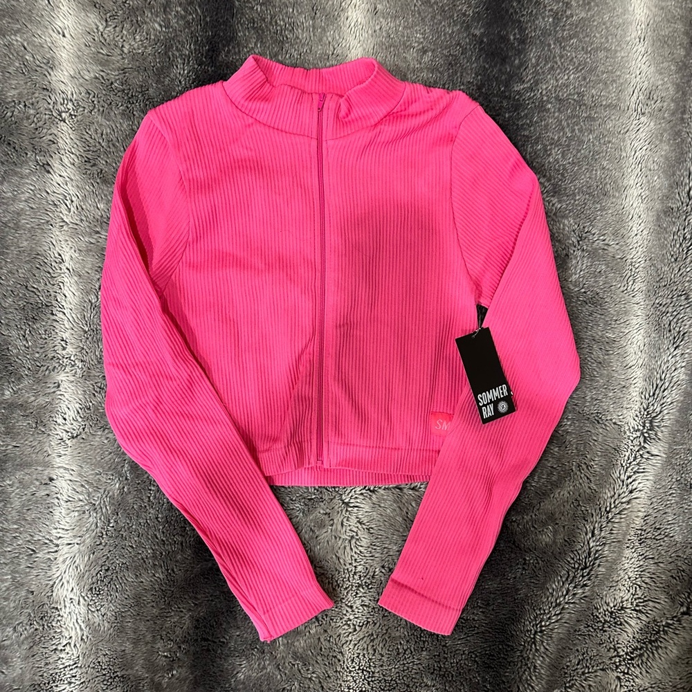 Sommer Ray Pink Ribbed Zip-Up - Picture 2 of 4